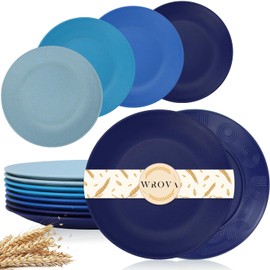 Wrova Wheat Straw Dinner Plates 10 Inch Unbreakable Set of 8 - Dishwasher & Microwave Safe Plastic Plates Reusable - Lightweight Plates for kitchen,camping,salad,appetizer - Ocean Series