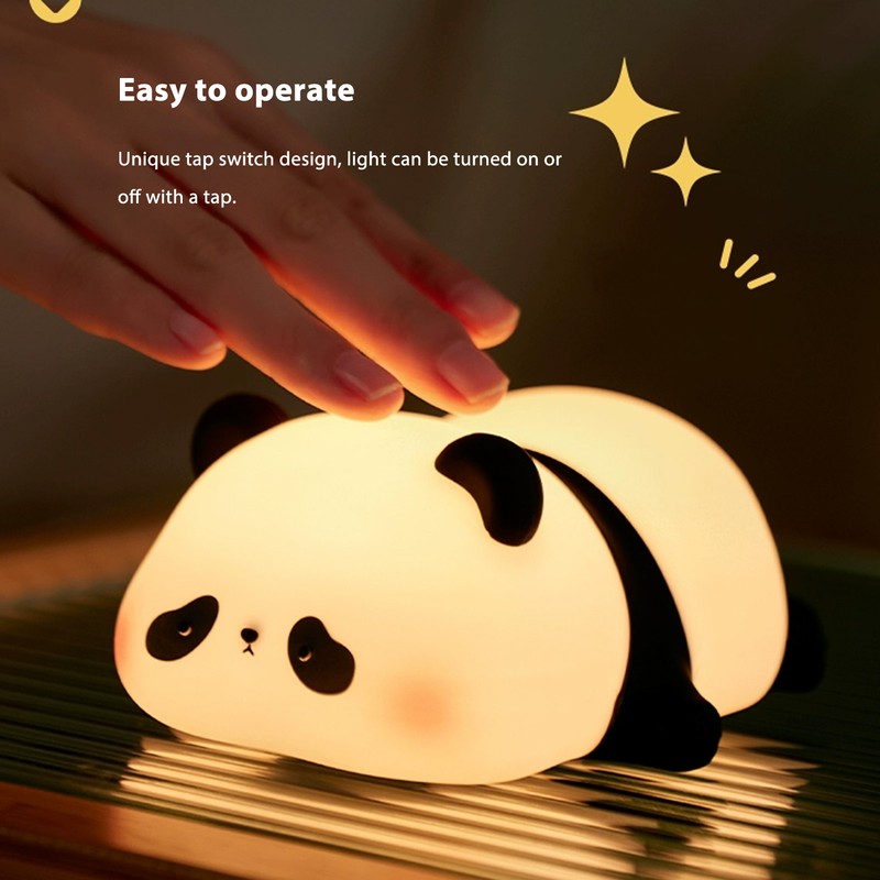 Cute Panda Night Light Silicone Animal Night Lamp USB Rechargeable