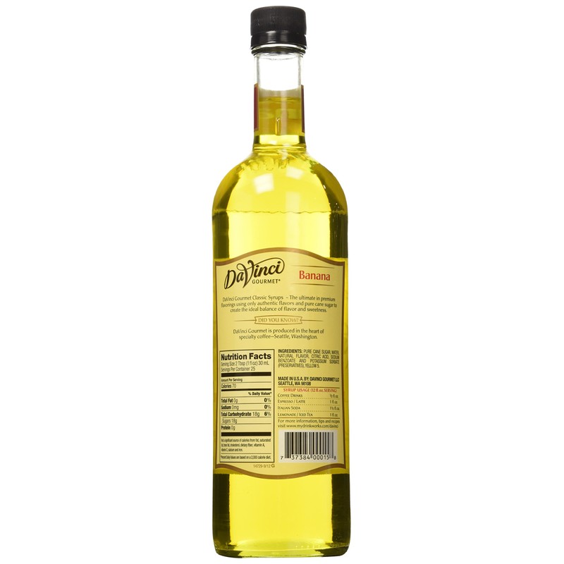 DaVinci Gourmet Classic Banana Syrup, 750 mL Glass Bottle