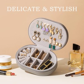 ProCase Travel Jewelry Organizer Box, Small Jewelry Organizer for Earrings Bracelet Necklace Ring, Compact Jewelry Storage Case for Women Girls -Grey