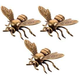 SHERCHPRY 3pcs Mini Brass Bees Figurine Mini Vintage Brass Bee Gold Bee Figurines Decorative Bee Statue for Rustic Office Home Decor DIY Crafts