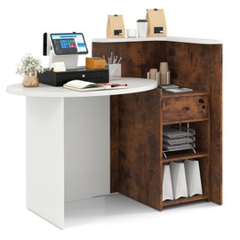 IFANNY Reception Desk, 48’’ Retail Counter w/Lockable Drawer & Storage Shelf, L-Shaped Reception Table, Wooden Computer Desk for Salon, Restaurant, Office (Rustic Brown)