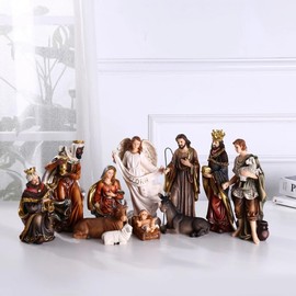 Olivialand Nativity Set 8.5 inch Resin Stone 11 Figurines, Catholic Gift Holy Family Christmas Decoration Nativity Scene