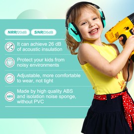 Kriogor Ear Protection Children, SNR 26 Capsule Ear Protection School, Noise Protection Headphones Children, Passive Earmuffs Child, Earmuffs Children from 3-16 Years for Boys, Girls, Autistic, cyan