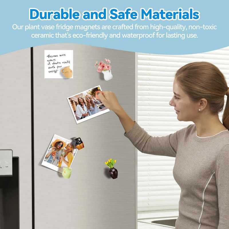 Yifugad Cute Mini Ceramic Vase Magnets for Fridge, Funny Plant