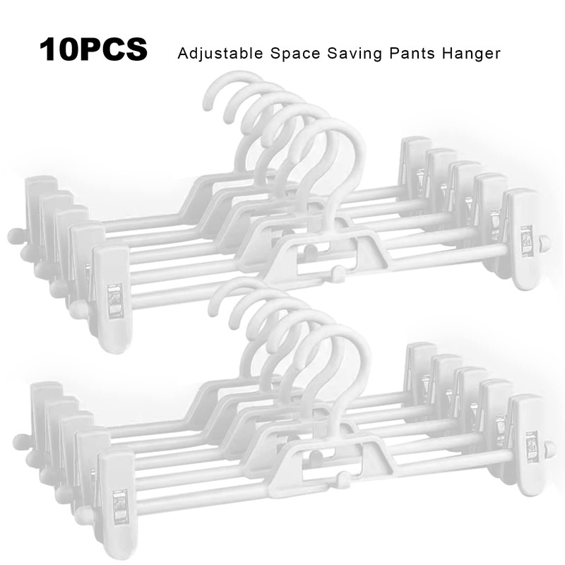 Hoypeyfiy 10pcs Stackable Plastic Clothing Hanger with Clips, Adjustable Skirt