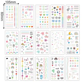 KASESSS 15 Blätter Mini Tattoos Leuchten im Dunkeln, Temporäre Tattoos, Fake Tattoo, Klebetattoos Erwachsene, Neon Tattoo zum Aufkleben, Künstliche Qasserfeste Glitzer tattoos für Leuchtende Party