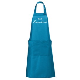 Schnoschi High Quality Embroidered Kitchen Apron in Turquoise with 3 Star Chef Embroidered, turquoise