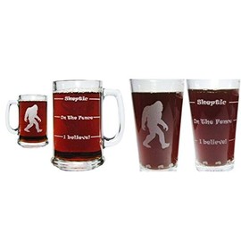 Bigfoot Sasquatch Drink 'Till You Believe Beer Mug and Pint Glass Gift Set with 360 Degree AND Bottom Engraving- 15oz Engraved Beer Mug with 16oz Pint Glass - Permanently Etched