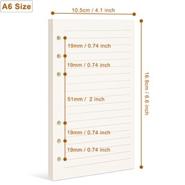 Bidponds A6 Refill Paper, 6 Holes Lined Paper for A6 Filofax Personal Binder, 8mm Ruled Loose Leaf, 80 Sheets/160 Lined Pages, 4.1 x 6.6 inches,Beige (1)
