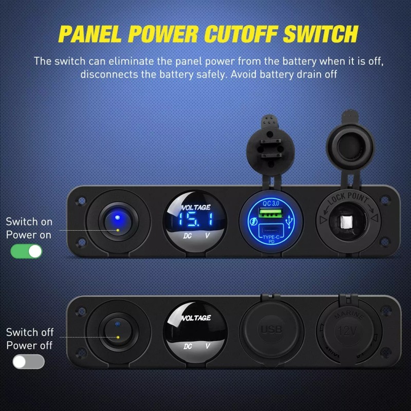 Nilight 4 in 1 ON/Off Charger Socket Panel PD Type