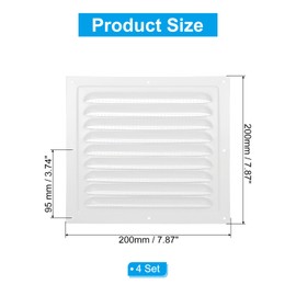 PATIKIL 8x8" Attic Vent Soffit Vent, 4 Pcs Aluminum Alloy Rectangular Floor HVAC Air Vent Covers Metal Return Grille Louver with Screen Mesh and Screw for Wall Ceiling Attic Doors Home