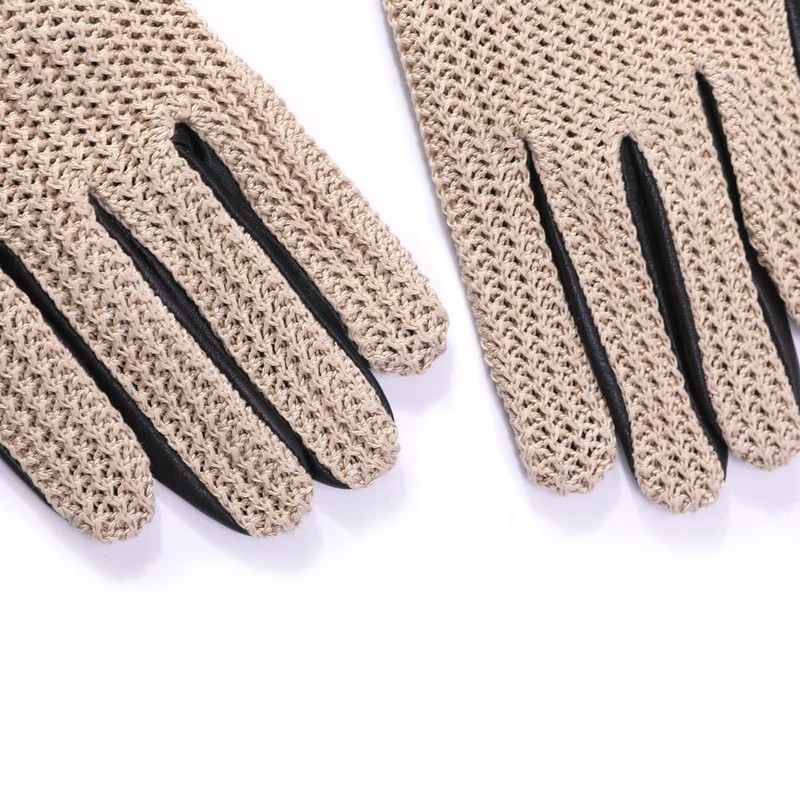 Harssidanzar Mens Touchscreen Crochet Stringback Driving Gloves GM030,Beige,Size M