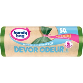 Handy Bag Bin Liners, 50 Litres, 80% Recycled Plastic, Practical Cord Closure, 3-Layer, Leak-Proof, 68 x 80 cm