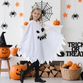 Moerstar Halloween Cosplay Costume, Children's Cloak, Luminous Specifications, Cute, Ghost Poncho, Dress, Devil Ghost Costume, Kids, Boys, Girls, Events, Cosplay Costume (White, 51.2 inches (130 cm)