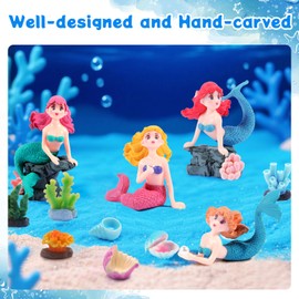 Breelytic 20pcs Mini Mermaid Figurines Aquarium Decorations Set with Coral and Shell Ornaments, Mini Ocean Resin Animals for Fish Tank Aquarium