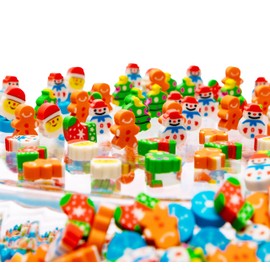 300 PCS Mini Christmas Erasers for Kids Bulk, Assorted Christmas Erasers for Classroom Rewards, Holiday Party Favors