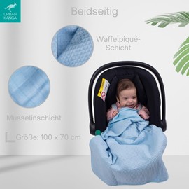 Urban Kanga Baby Blanket 2-Layer Cuddly Blanket Wrap Made of 100% Cotton 100 x 70 cm (Crystal Blue)