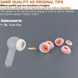 TENNMAK 8X Eartips Replacement for JBL Tune Flex Earbuds White Earpad