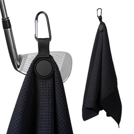 Veyntra Magnetic Golf Towel, Waffle Microfiber Golf Towel with Carabiner Clip, Magnet for Easy Club Pick-Up, Quick Dry Golf Ball Cleaning Towel for Bag, Cart, Club or Belt (Black)