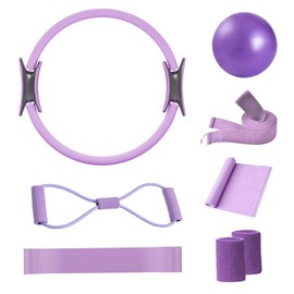 Pilates Equipment Ring Kit, 8pc Spilates Ring and Ball Set for Women, Non-Slip Wrist Straps, Home Gym Fitness Equipment for Yoga, Pilates and Full-Body Workouts