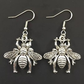 Boho Silver Honey Bee, Nature, Insect, Boho Earrings, 1”, New