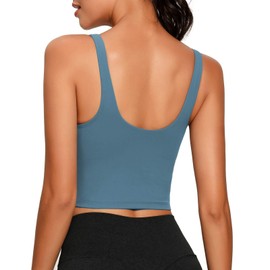 Lemedy Sports Bra Women Long Crop Padded Workout Running Yoga Bra, blue