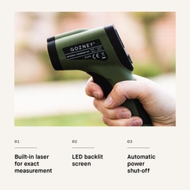 Gozney Infrared Thermometer - Built-in Laser Thermometer with LED Screen - 9V Battery Included - Celsius and Fahrenheit - Pizza Oven Accessories