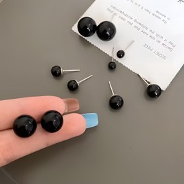 Schmuckwilli Pearl Earrings for Women and Girls - with Black Round Pearls - Elegant Earrings with Mallorca Shell Pearls for Any Occasion - Stud Earrings - Pearl Earrings, Pearl Pearl Shell, Pearl