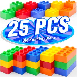 Building Blocks Set, 25 Pieces, 2x2 & 2x4 Shapes, Large Duplo-Compatible Bricks, ABS Material, Educational Toy for Creative Thinking, Compatible with Major Brands, for Toddlers 2, 3, 4, 5, 6 Years.