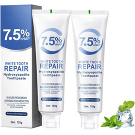 7.5% Hydroxyapatite Toothpaste(Fluoride Free), Nano Hydroxyapatite Toothpaste for Sensitive Teeth, Enamel Protection, Tooth Strengthening, Fresh Mint Flavor, Daily Use for Oral Care (2 PCS)