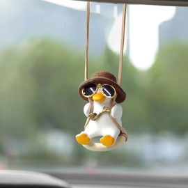 Cute Swinging Duck Car Hanging Ornament, Car Rear View Mirror Charm, Car Mirror Hanging Accessories, Car Pendant Auto Interior Aesthetic Present for Women Men Kids (Pipe)