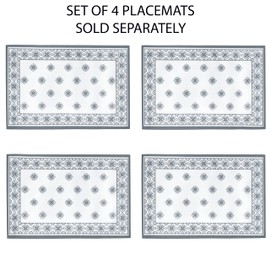 Newbridge Rectangle Fabric Placemats, Set of 4 Placemats, Mykonos Grey Mediterranean, Indoor Outdoor Stain Resistant No-Iron Placemats, Grey Tile Border