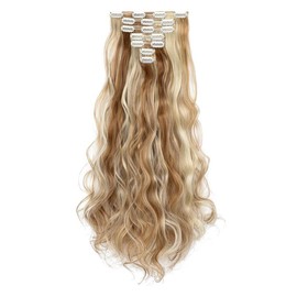 Cephermer Cephemer Clipin Hair Extensions 24inch 190g Body Wave 7PCS HairPieces for women Synthetic Fiber Metal Clips Easy to Wear for Daily, Party, Black Friday 2024 Christmas - Color: Ginger Brown Mix Bleach Blonde