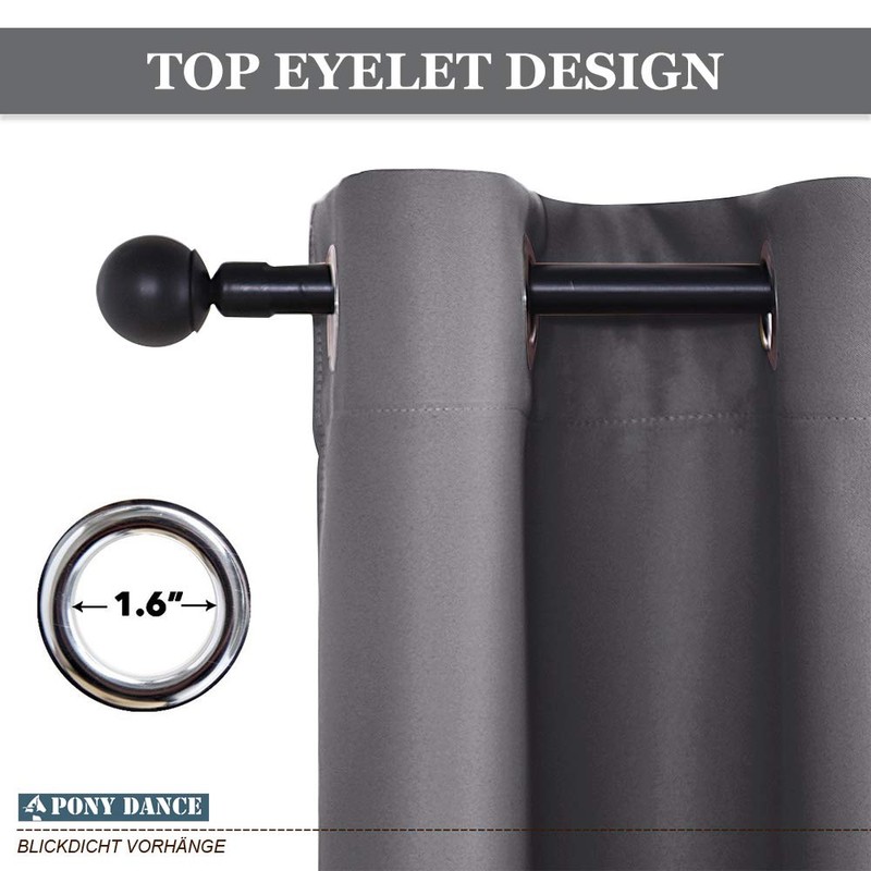 PONY DANCE Eyelet Blackout Curtain - Grey Curtains 55 x