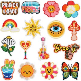 16pcs Embroidered Iron on Patches for Girls, DIY Sew Applique Repair Patch Accessories, Bright Colors Cute Iron On Patch Applique for Backpacks Hats Pants Clothes Jeans Shoes (Summer Sun Flower)