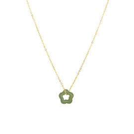 Moonffay Women's Gold Plated Green Jade Crystal Stone Pendant Necklace, Dainty Star Flower Donut Choker for Teen Gifts Jewelry 16 inches Chain (Gold+Dark)