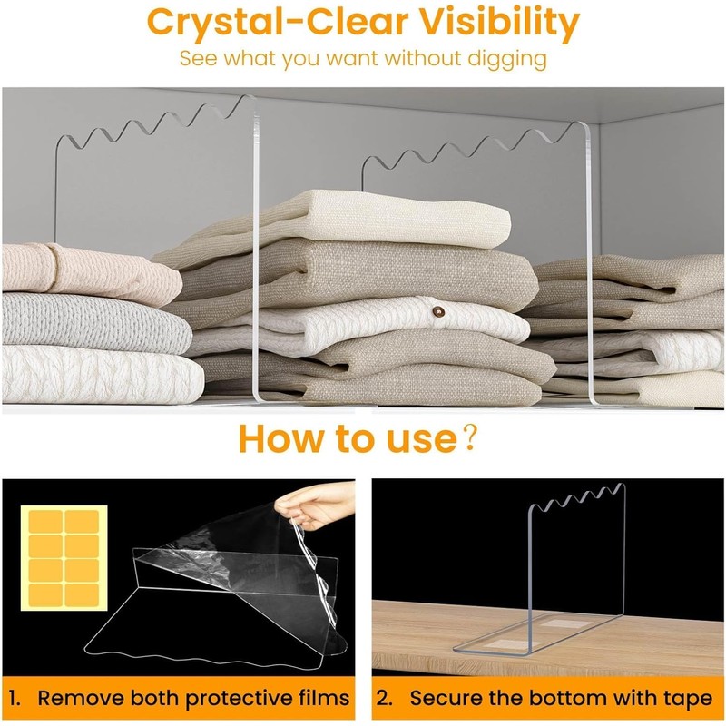 OKPOW Acrylic Shelf Dividers for Closet Organization - 10" Tall