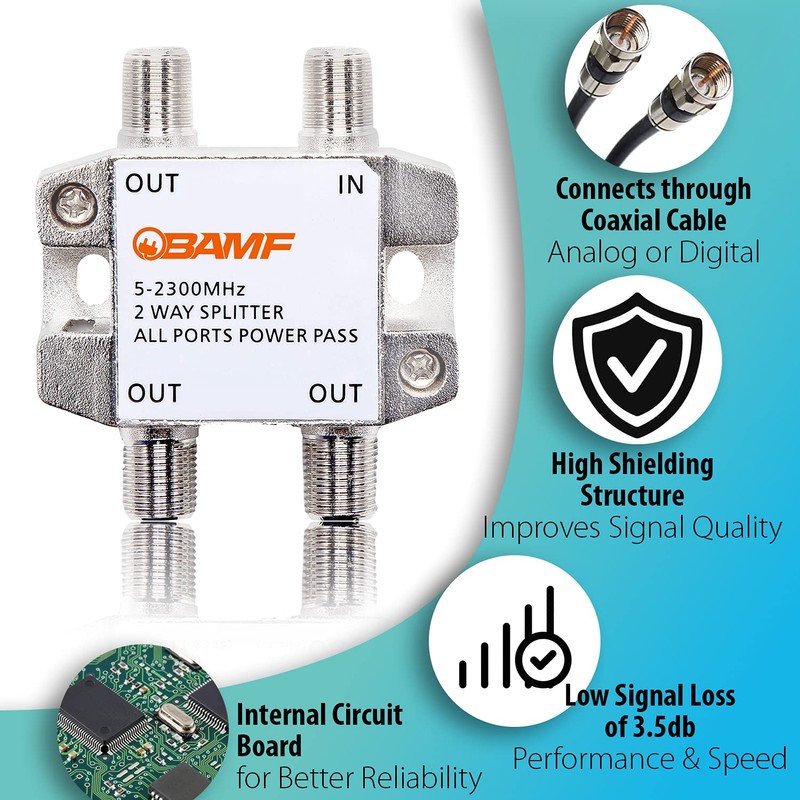 BAMF 3-Way Coax Cable Splitter Bi-Directional MoCA 5-2300MHz