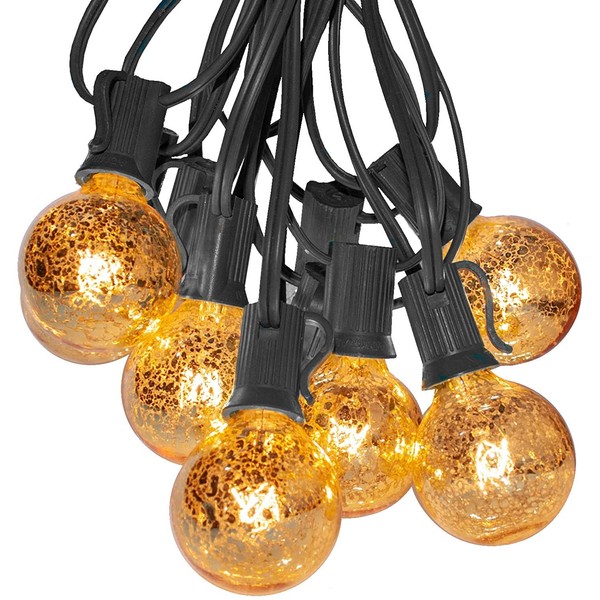 Hometown Evolution, Inc. Mercury Gold Outdoor Patio String Lights (25 Foot, G40 Mercury 1.6" Bulbs - Black Wire)