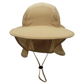Surblue Sun Hat with Neck Flap, Wide Brim Fishing Hat Breathable Mesh Adjustable Drawstring UPF50+ Safari Cap Outdoor Hiking for Men and Women,Khaki