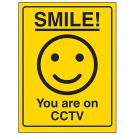 V Safety Smiley Face you Are On CCTV Sign - 150mm x 200mm - Rigid Plastic