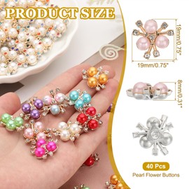 PATIKIL 40PCS Pearl Flower Buttons, Rhinestone Pearl Buttons Embellishments, Pink