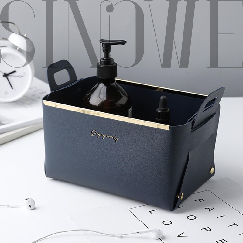 Decorative Faux Leather Basket,Small Catchall Basket for Entryway Bedside Dresser