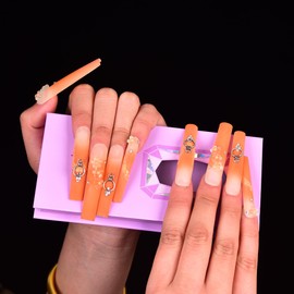 Tmani Juego De 10 Uñas Postizas Extralargas Hechas A Mano, Estilo Ballet, Cuadradas Y Largas, Con Purpurina De Diamante, Ideales Para Fiestas Y Cumpleaños (173, Talla L)
