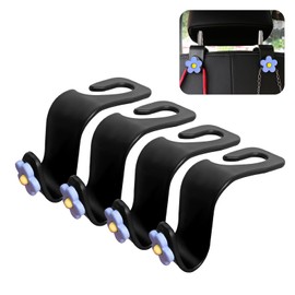 Yourkar 4 PCS Car Seat Headrest Hook, Plastic Headrest Hooks with Adhesive Flower, Auto Back Seat Hanger Storage Hook for Grocery Bag Purse Handbag Umbrella, Car Accessories (Blue)