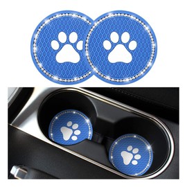 2PCS Universal Bling Car Cup Coaster, Rhinestone Car Accessories, 2.75 inch Dog Paw Car Cup Holder Insert Mat Pad Set,Suitable for Most Car Interior (Dark Blue)