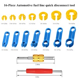 BWBWND 16PCS AC Fuel Line Disconnect Removal Tool Set, 1/4 5/16 3/8 1/2 5/8 3/4 7/8 Inch Car Transmission Oil Cooler Line Quick Disconnect Kit, Fuel Line Master Disconnect Tool with Valve Core Remover