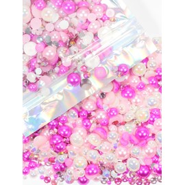 Rhinova 70g Mix Pearls and Rhinestones for Crafting, Sizes Range 3mm-10mm Pearl Beads for Bedazzler Rhinestones for Bedazzling Pearls for Crafting Sock Charms Nail Shoe Mugs (Pink Blossom Mix)