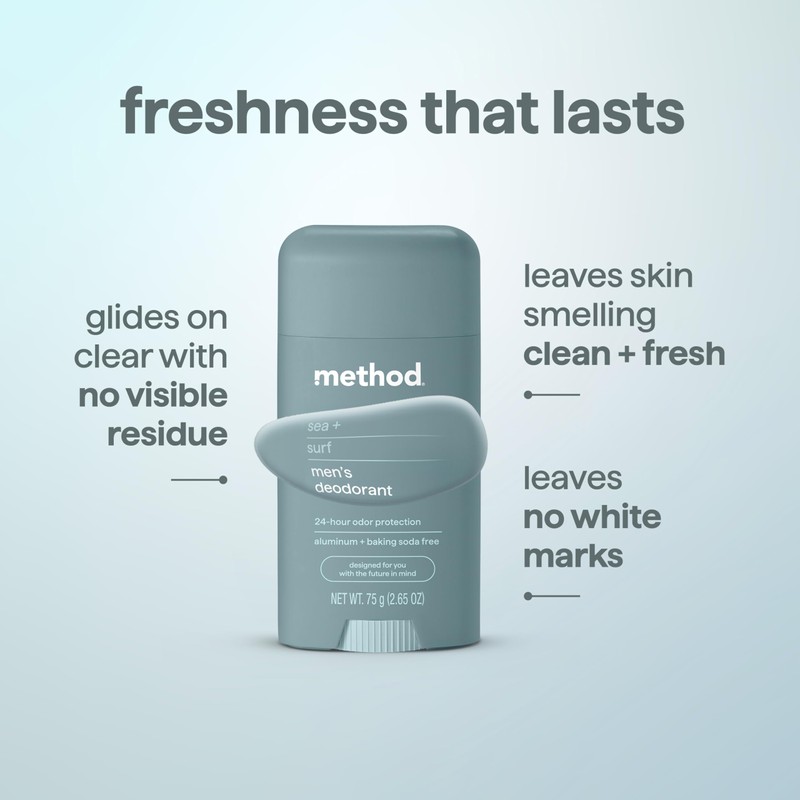 method Men's Deodorant Stick, Sea + Surf, for Sensitive Skin,